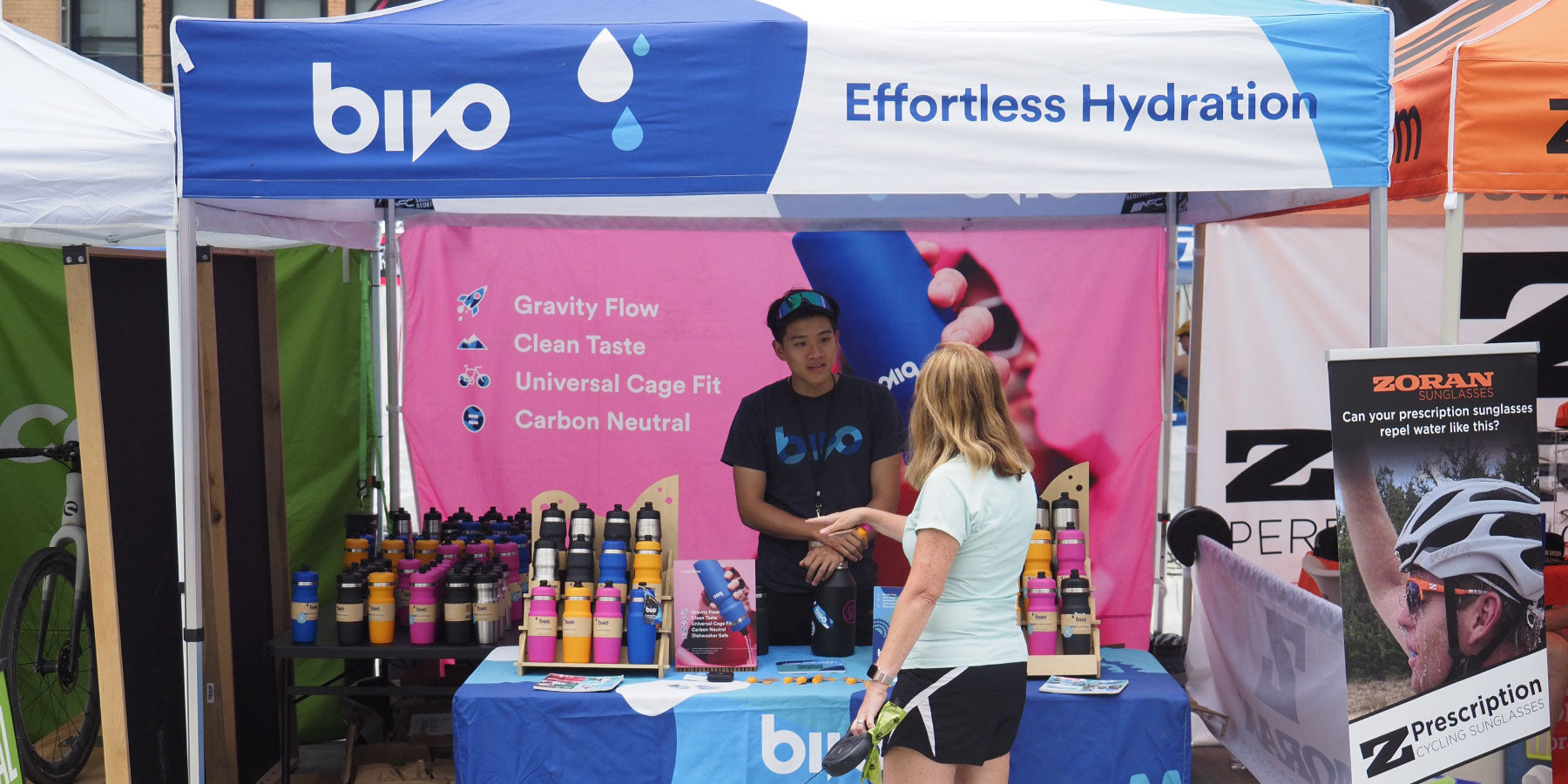 Jaab at Event Selling Bivo Cycling Water Bottles