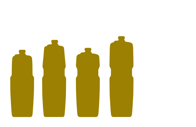 Bivo bottles showing the percentages of carbon emissions lowered using recycled materials.